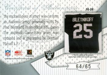2004 Leaf Certified Materials - Fabric of the Game Debut Year #FG-38 Fred Biletnikoff Back