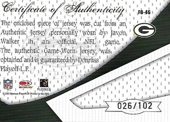 2004 Leaf Certified Materials - Fabric of the Game Debut Year #FG-46 Javon Walker Back