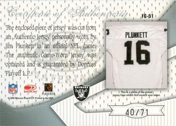 2004 Leaf Certified Materials - Fabric of the Game Debut Year #FG-51 Jim Plunkett Back