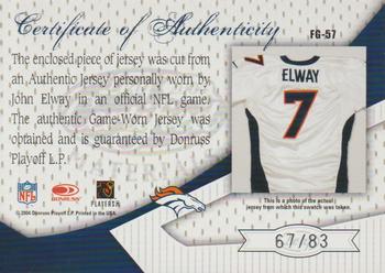 2004 Leaf Certified Materials - Fabric of the Game Debut Year #FG-57 John Elway Back