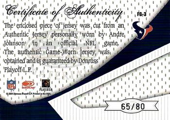 2004 Leaf Certified Materials - Fabric of the Game Jersey Number #FG-3 Andre Johnson Back