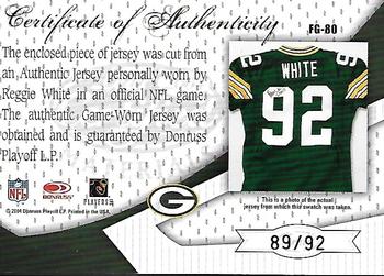2004 Leaf Certified Materials - Fabric of the Game Jersey Number #FG-80 Reggie White Back