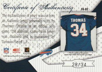 2004 Leaf Certified Materials - Fabric of the Game Jersey Number #FG-92 Thurman Thomas Back