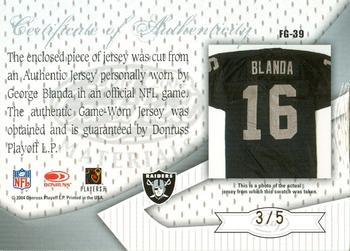 2004 Leaf Certified Materials - Fabric of the Game Team Logo #FG-39 George Blanda Back