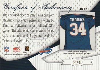 2004 Leaf Certified Materials - Fabric of the Game Team Logo #FG-92 Thurman Thomas Back