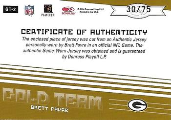 2004 Leaf Certified Materials - Gold Team Jersey 24K #GT-2 Brett Favre Back