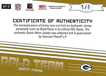 2004 Leaf Certified Materials - Gold Team Jersey Black #GT-2 Brett Favre Back