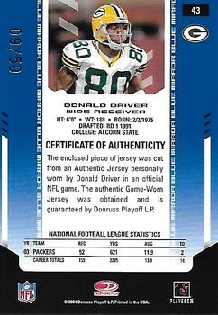 2004 Leaf Certified Materials - Mirror Blue Materials #43 Donald Driver Back