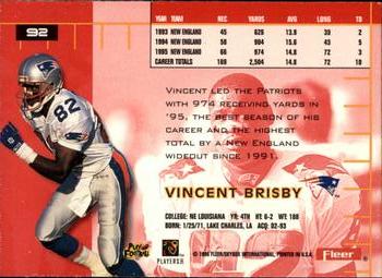 1996 Ultra #92 Vincent Brisby Back