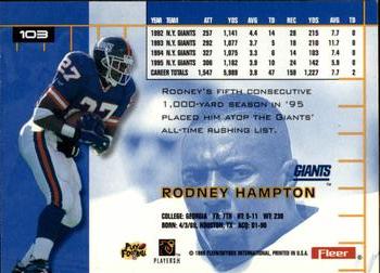 1996 Ultra #103 Rodney Hampton Back