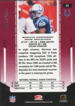 2004 Leaf Certified Materials - Mirror Red #49 Marvin Harrison Back