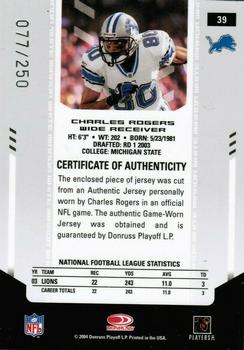 2004 Leaf Certified Materials - Mirror White Materials #39 Charles Rogers Back