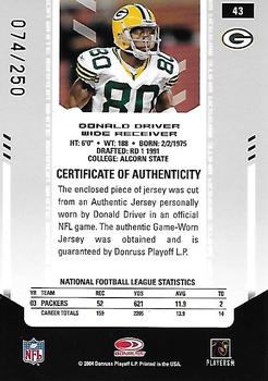 2004 Leaf Certified Materials - Mirror White Materials #43 Donald Driver Back