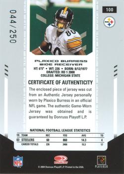 2004 Leaf Certified Materials - Mirror White Materials #100 Plaxico Burress Back