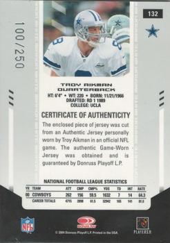 2004 Leaf Certified Materials - Mirror White Materials #132 Troy Aikman Back