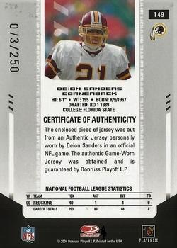 2004 Leaf Certified Materials - Mirror White Materials #149 Deion Sanders Back
