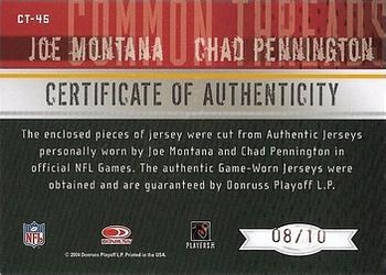 2004 Leaf Limited - Common Threads Prime #CT-45 Joe Montana / Chad Pennington Back