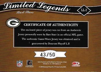 2004 Leaf Limited - Legends Jerseys #LL-2 Bart Starr Back