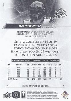 2023 Upper Deck CFL #8 Matthew Shiltz Back