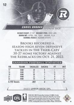 2023 Upper Deck CFL #12 Cariel Brooks Back