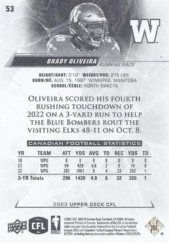 2023 Upper Deck CFL #53 Brady Oliveira Back
