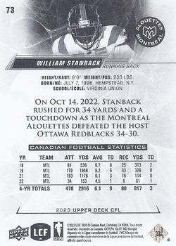 2023 Upper Deck CFL #73 William Stanback Back