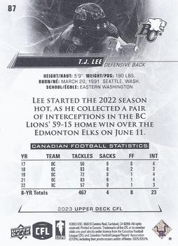 2023 Upper Deck CFL #87 T.J. Lee Back