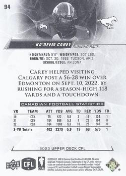 2023 Upper Deck CFL #94 Ka'Deem Carey Back