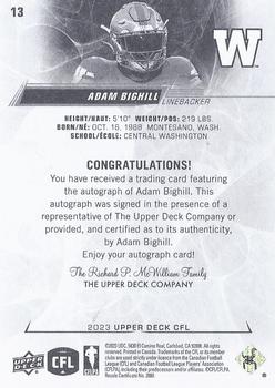 2023 Upper Deck CFL - Autographs #13 Adam Bighill Back