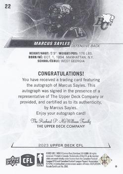 2023 Upper Deck CFL - Autographs #22 Marcus Sayles Back