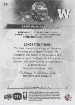 2023 Upper Deck CFL - Autographs #53 Brady Oliveira Back