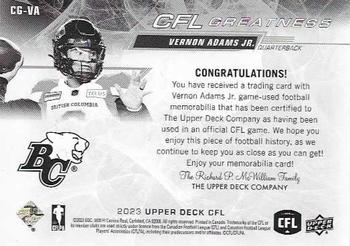 2023 Upper Deck CFL - CFL Greatness Game Jersey #CG-VA Vernon Adams Jr. Back