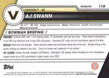 2023 Bowman University Chrome - Refractor #116 AJ Swann Back