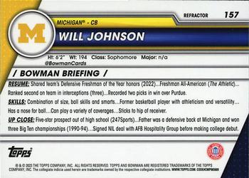 2023 Bowman University Chrome - Refractor #157 Will Johnson Back
