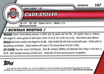 2023 Bowman University Chrome - Refractor #167 Cade Stover Back