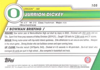 2023 Bowman University Chrome - X-Fractor #105 Jurrion Dickey Back