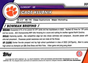 2023 Bowman University Chrome - Purple Shimmer Refractor #33 Cade Klubnik Back