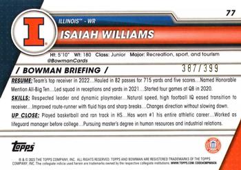 2023 Bowman University Chrome - Purple Refractor #77 Isaiah Williams Back
