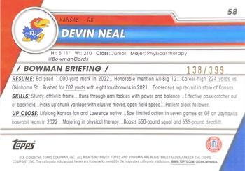 2023 Bowman University Chrome - Purple Mini-Diamond Refractor #58 Devin Neal Back