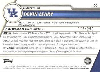2023 Bowman University Chrome - Aqua Refractor #56 Devin Leary Back