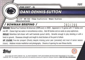 2023 Bowman University Chrome - Aqua Refractor #151 Dani Dennis-Sutton Back