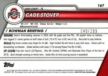 2023 Bowman University Chrome - Aqua Refractor #167 Cade Stover Back