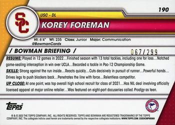 2023 Bowman University Chrome - Aqua Refractor #190 Korey Foreman Back
