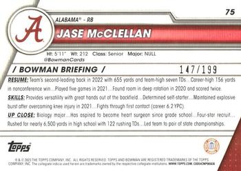 2023 Bowman University Chrome - Blue Refractor #75 Jase McClellan Back