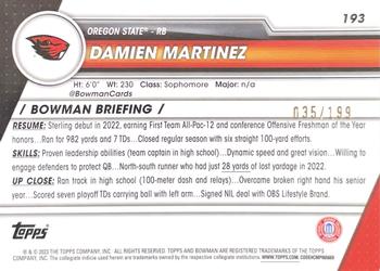 2023 Bowman University Chrome - Blue Refractor #193 Damien Martinez Back