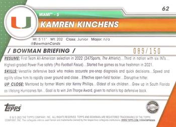 2023 Bowman University Chrome - Fuschia Mini-Diamond Refractor #62 Kamren Kinchens Back