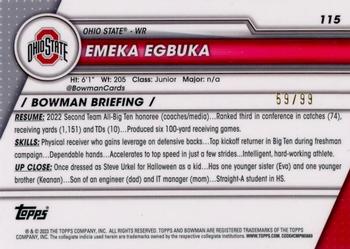 2023 Bowman University Chrome - Green Shimmer Refractor #115 Emeka Egbuka Back