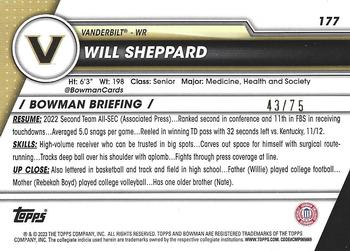 2023 Bowman University Chrome - Yellow Refractor #177 Will Sheppard Back