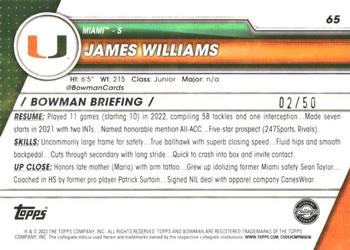 2023 Bowman University Chrome - Gold Refractor #65 James Williams Back