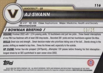 2023 Bowman University Chrome - Orange Refractor #116 AJ Swann Back